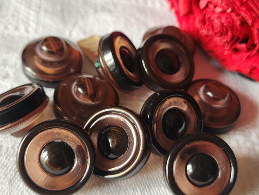 Lot 6 jolis boutons vintage marron transparent pied 1,7 cm ref 1632