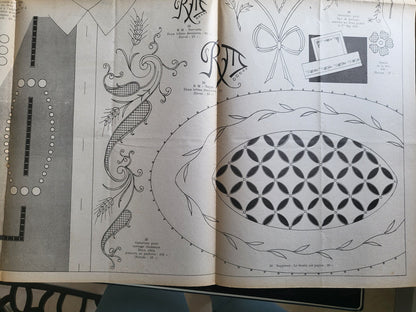 Le journal des brodeuses1951  n° 675  drap nappe à thé taie de berceau motifs