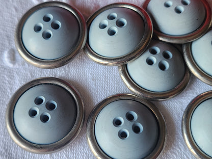Lot 6 gros boutons vintage bleu metal argenté lourd 2,5 cm trous ref 2708