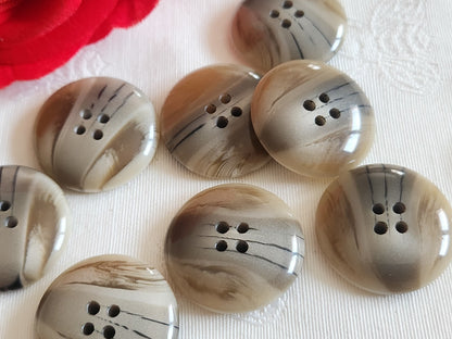 Lot 9 gros boutons vintage marron gris trous 27 mm ou  2,7 cm ref 6382