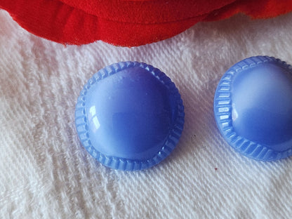 Duo boutons anciens en verre bleu collection  1,7 cm D4C