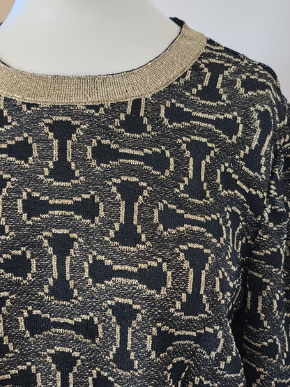 Pur vintage robe pull  manche patte d'eph noir doré  ref portant