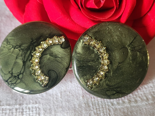 Boucle de ceinture ancienne vintage verte metal strass  en deux parties