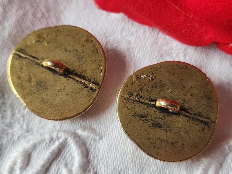 Duo gros boutons vintage en métal  bleu 2,4 à pied G5L