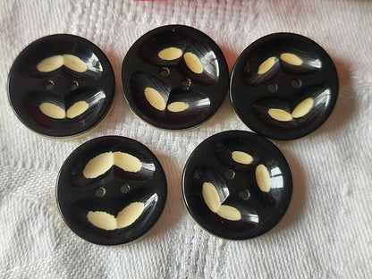 Lot 5 boutons anciens collection noir blanc art deco 2,2 cm ref 5322
