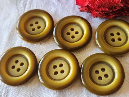 Lot 6 gros boutons ancien vert 4 trous vintage diamètre: 2,7 cm ref 5152