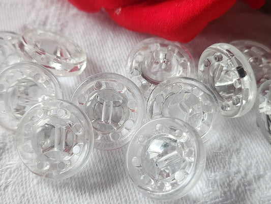 Lot 6 boutons anciens en verre transparent vintage 1,7 cm ref 3115