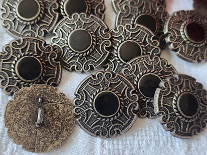 Lot 6 boutons vintage métal argenté noir   2,2 cm pied ref 5946