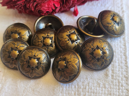 Lot 10 boutons métal cuivré lourd fond d'atelier 1,8 cm pied bombé ref 653