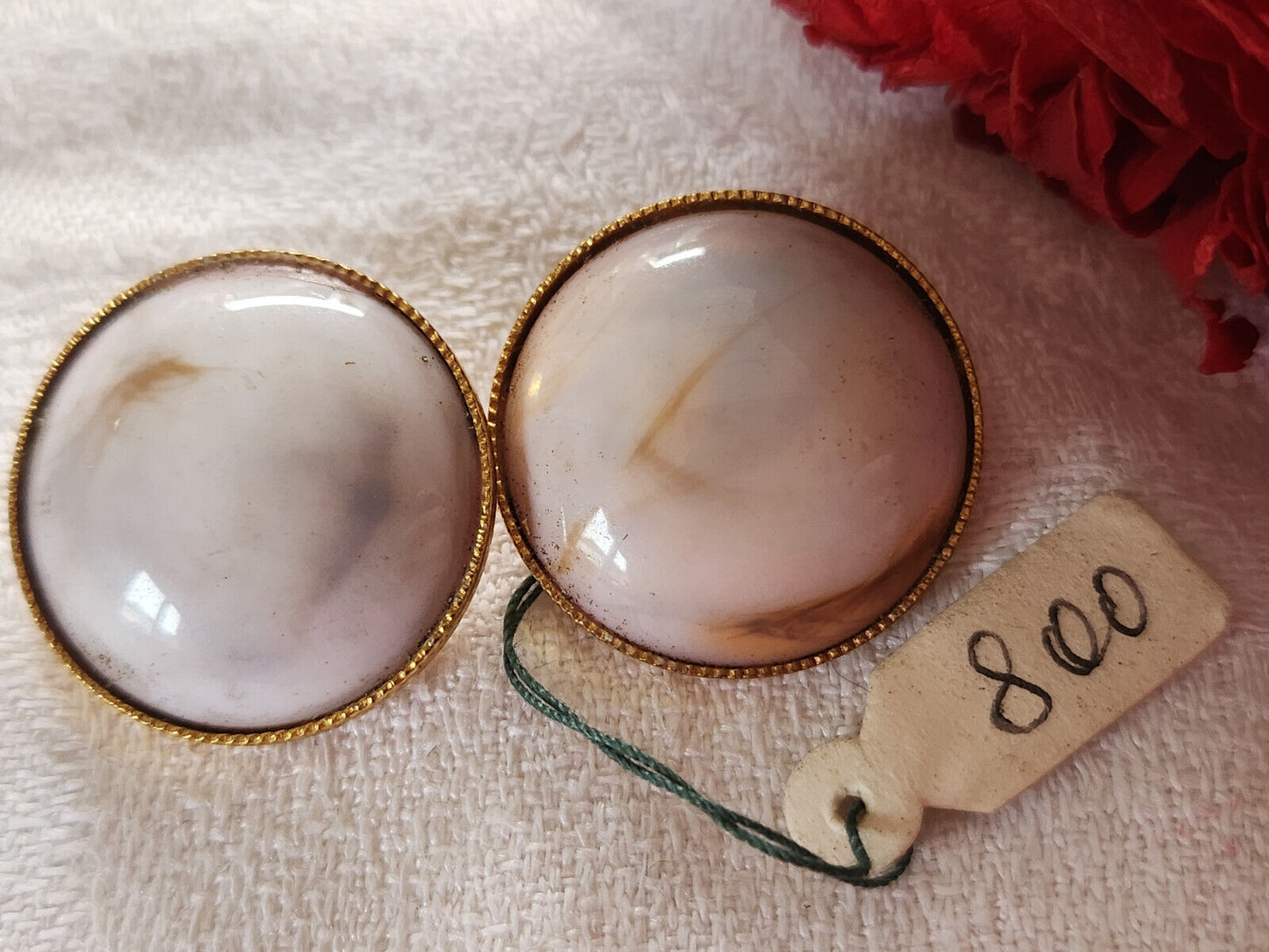 Duo boutons vintage en métal doré coeur effet marbre 2,3 cm D13C