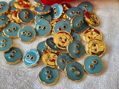 Lot 22 boutons vintage acrylique trous bleu fleur 1,3 cm ref 6053