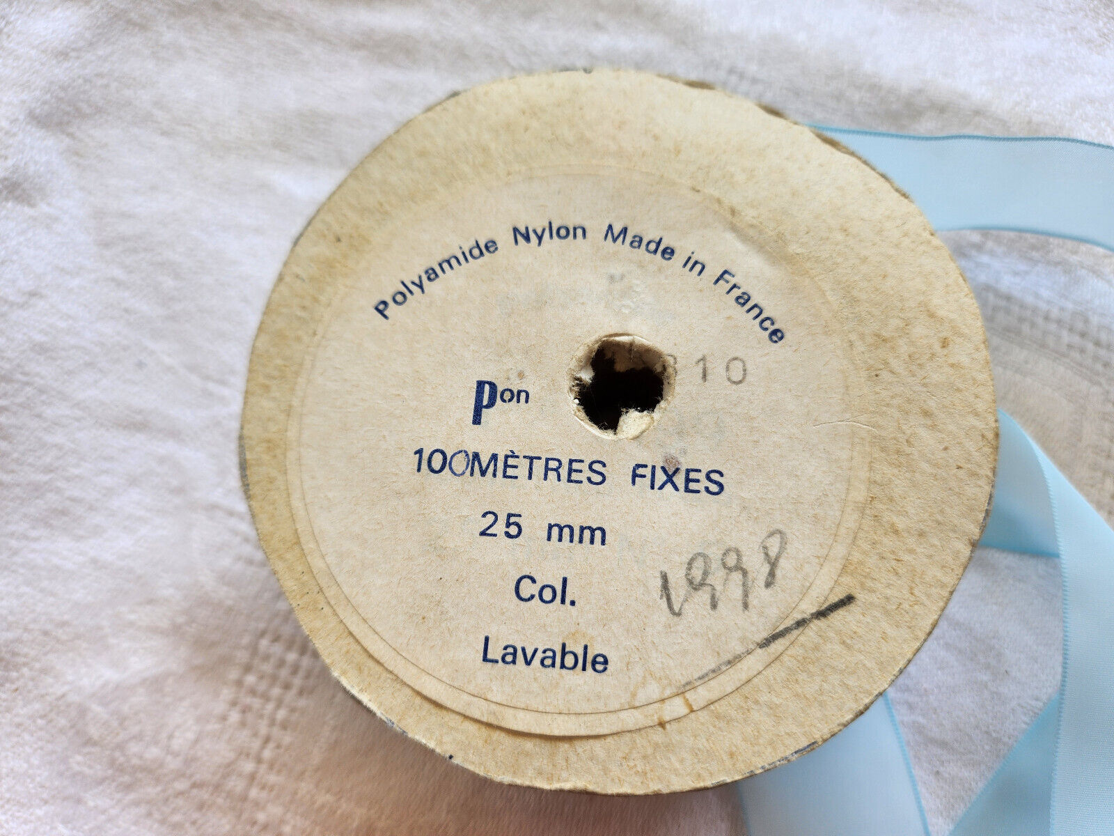 Ruban ancien nylon large bleu transparent 3 mètres 2,5 cm modiste chapeau B5 n°9