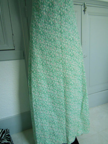 Pur vintage robe longue année 60 style mousseline motif vert T36 Ref PORT