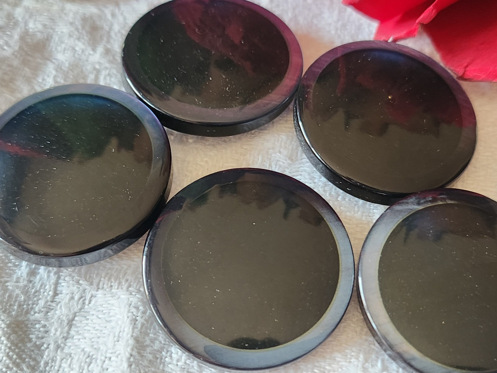 Lot 5 gros boutons vintage bleu  bord nacré 2,8 cm pied ref 3267