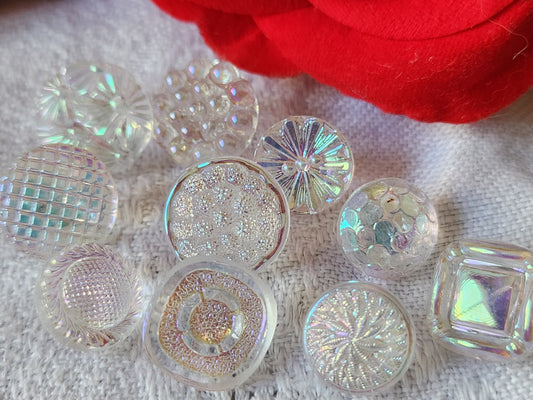 Lot 10 boutons anciens en verre irisé mordoré   panaché 1,1 à 1,3 cm ref 6128