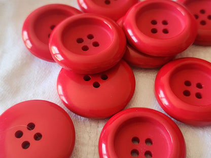 Lot 6 gros boutons vintage rouge épais à trous 2,5 cm ref 6103