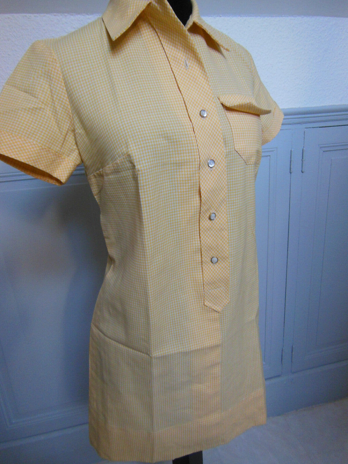 Pur vintage robe  ancienne vichy jaune inspi sportwear  ref PORT
