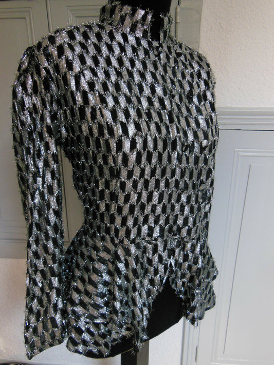 Pur vintage chemisier veste cintrée noir argenté année 80 taille 40? Ref PORT