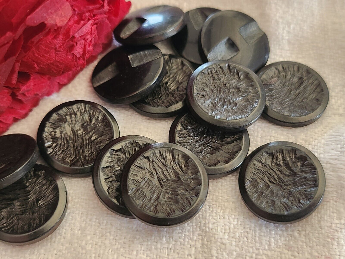 lot 12 boutons vintage noir granité pied 1,6 cm ref 2532