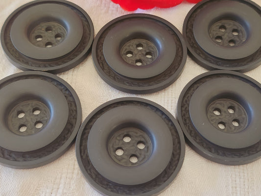 lot 6 boutons vintage énormes gris mat XXL trous 4,3 cm ref 6073