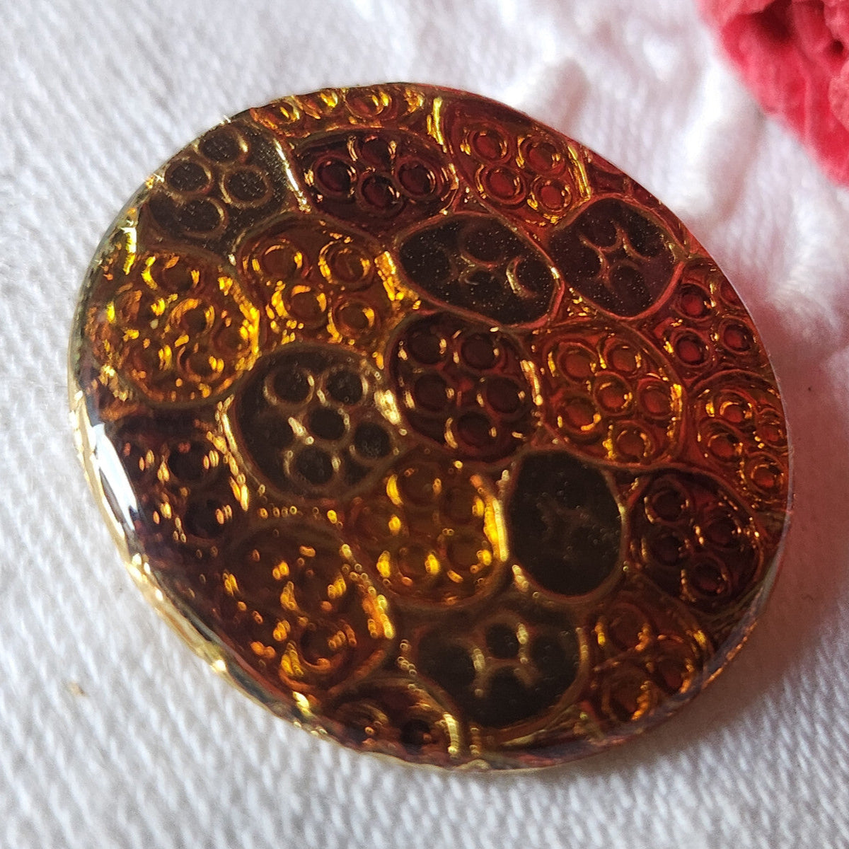 Gros Bouton vintage  métal effet mosaique orange marron pied 2,9 cm G8K