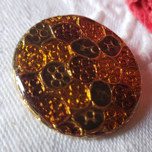 Gros Bouton vintage  métal effet mosaique orange marron pied 2,9 cm G8K