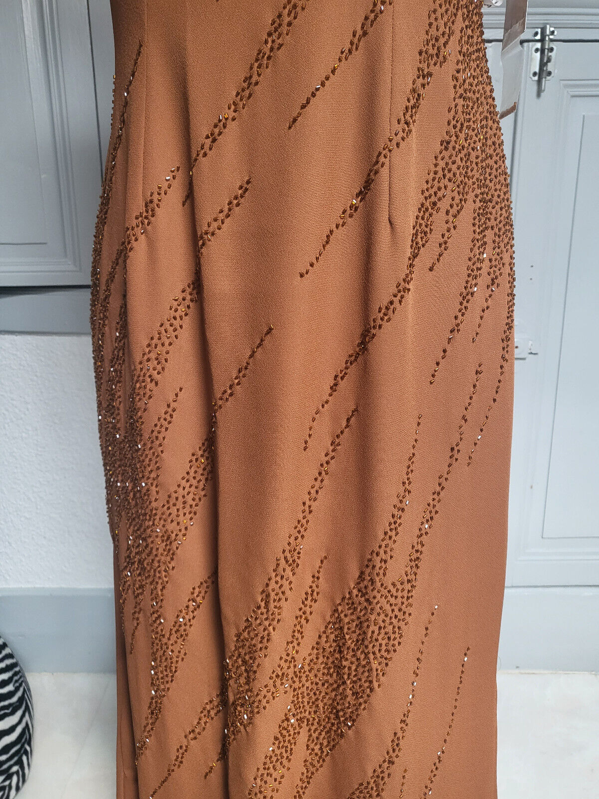 Sublime robe marron ornement perlé cocktail soirée mariage neuve taille 36/38