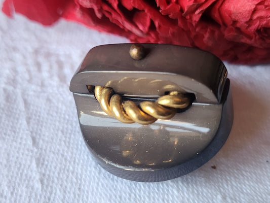 Gros bouton ancien marron torsade métal collection 2,6 cm ref TA
