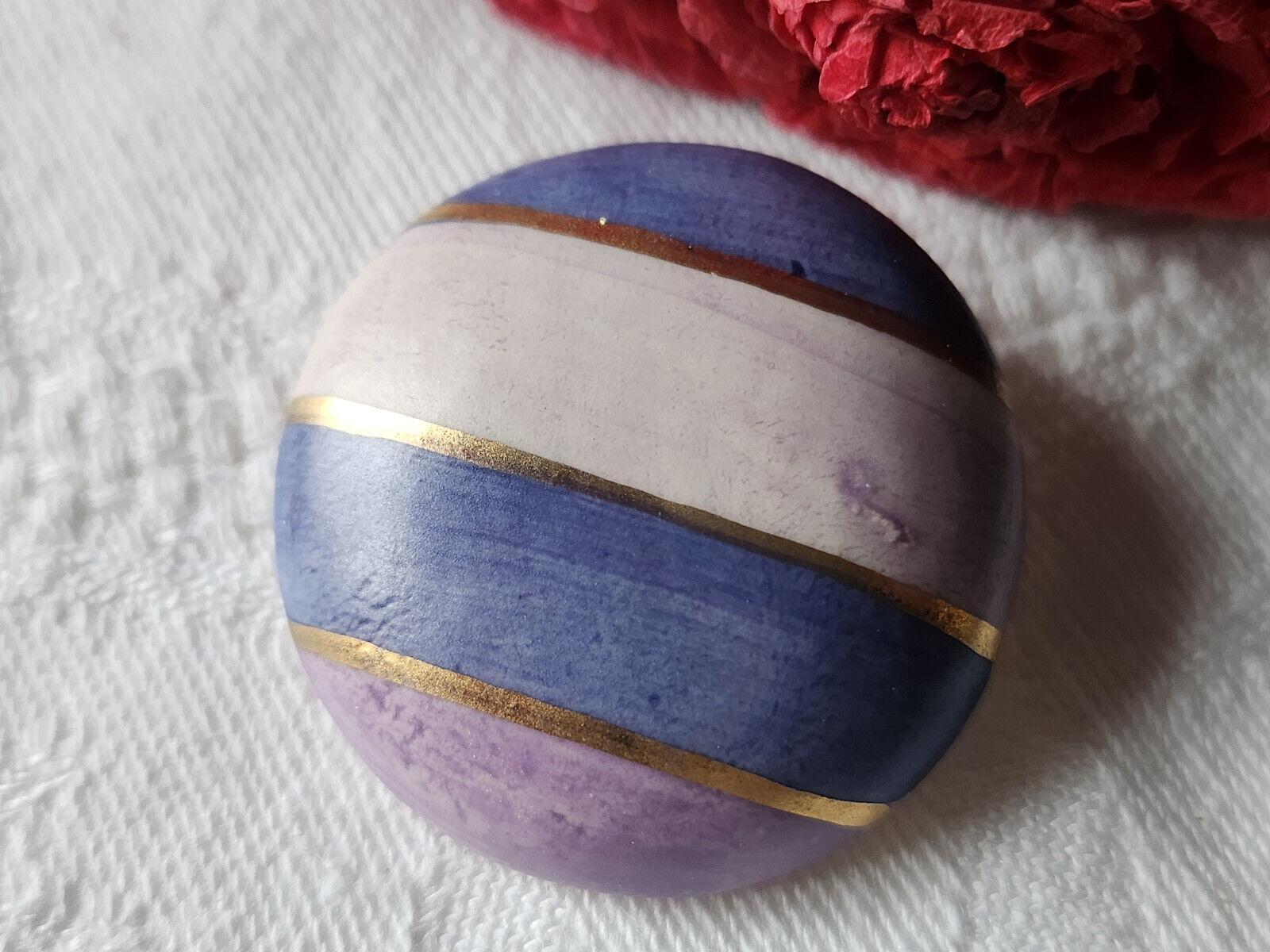Enorme bouton vintage céramique parurier collection 3,3 cm pied violet D3F