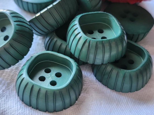 Lot 6 boutons vintage vert haut lourd épais trous 2,6 cm ref 5028