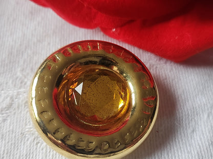 Gros bouton vintage en métal doré strass resine orange 3,3 cm G13H