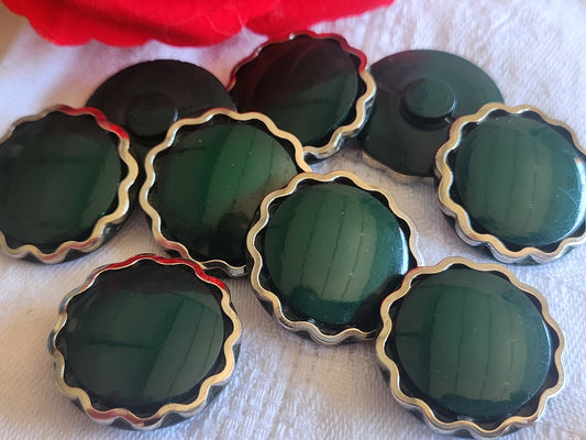 Lot 6  boutons vintage vert pourtour métal 2,5 cm ref 2603