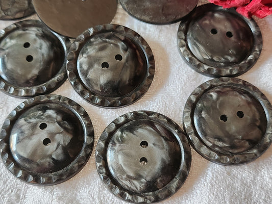 Lot 6 gros boutons vintage gris chiné à trous 3 cm ref 2870
