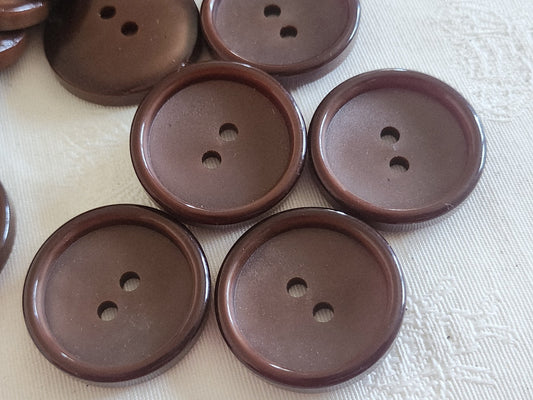 Lot 6 gros  boutons vintage marron à trous 3 cm ref 6193