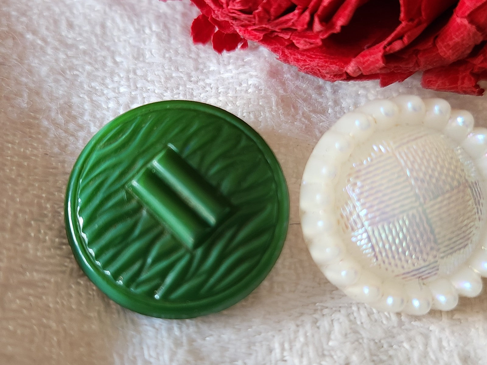 Duo boutons anciens en verre motif coloré  1,8 cm G15B