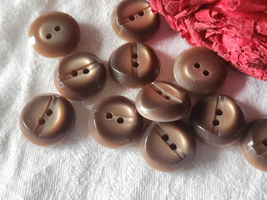 Lot 10 boutons vintage marron trous épais 1,8 cm ref 5594