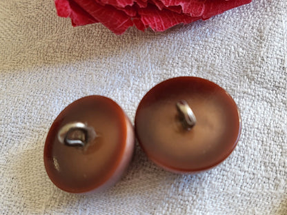 Duo volumineux boutons vintage marron demi sphere pied acier 1,8 cm  G16D