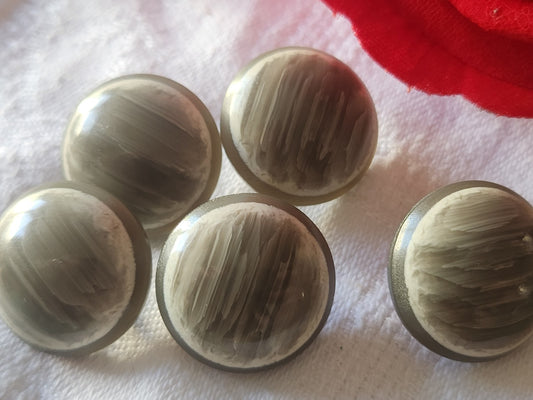 Lot 5 boutons anciens gris pied laiton camaieu 2 cm ref 6149