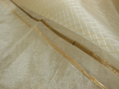 Coupon tissu luxe superbe voilage  blanc marron fil raphia 1 m 23 sur 95 cm B3