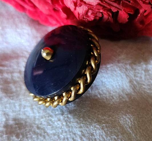 Collection gros bouton ancien  bleu avec chainette doré 2,5 cm ref 6071