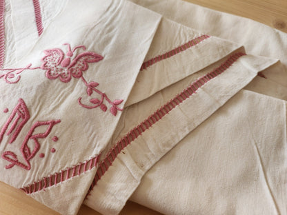 Superbe taie housse de polochon double monogramme MB papillon ancien B8