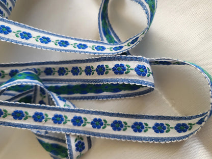 Galon fleur blanc bleu shabby champêtre vintage 3 mètres sur 1,6 cm A2