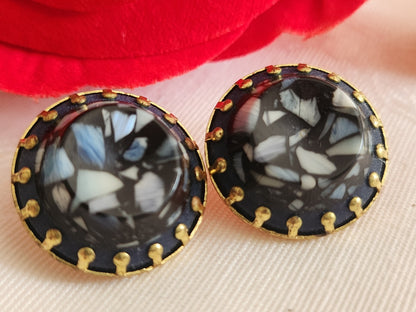 Collection duo boutons anciens effet mosaïque  métal 1,8 cm bleu 18 mm  G12I