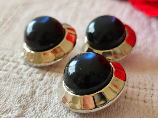 trio boutons vintage argenté dôme bleu nacré pied 2,2 cm ou 22 mm ref 3993