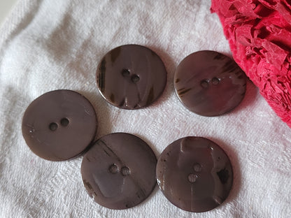 Lot 5 gros boutons vintage en nacre marron  vintage à trous 2,3 cm ref 3203