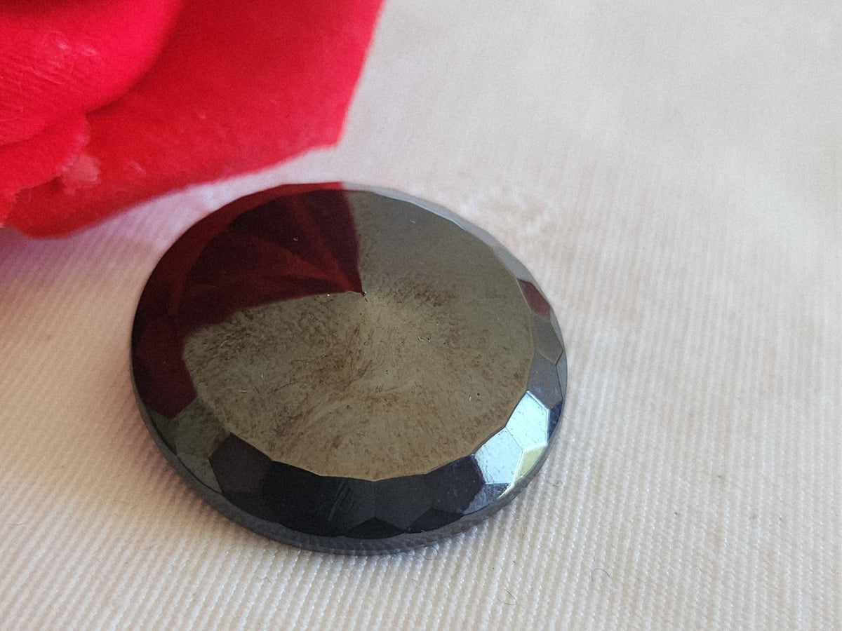 Gros bouton ancien en verre facette anthracite vintage 2,6 cm ou 26 mm G4H