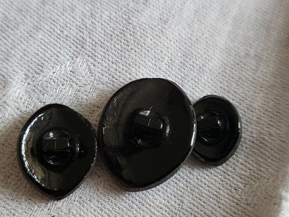 Trio boutons anciens en verre hématite gris métallisé diamètre différent D10K