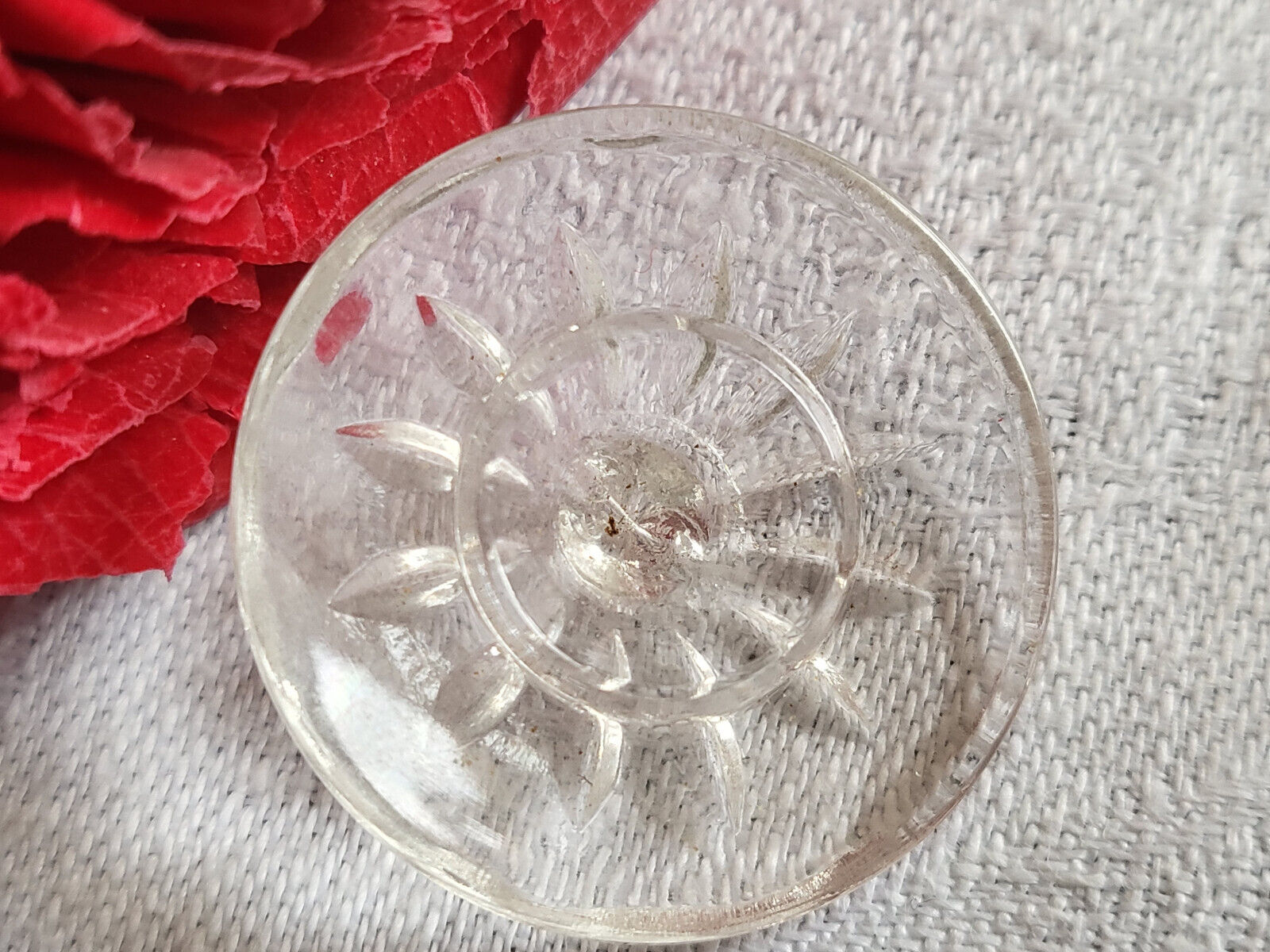 Gros bouton ancien en verre transparent à perler ou strasser 2,8 cm G17D