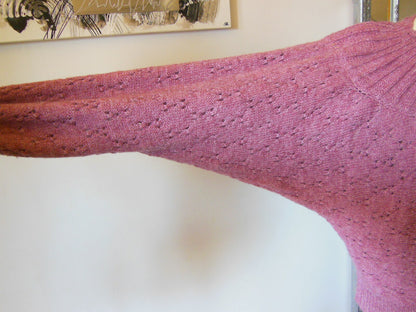 Pur vintage pull vieux rose laine manches chauve souris B1