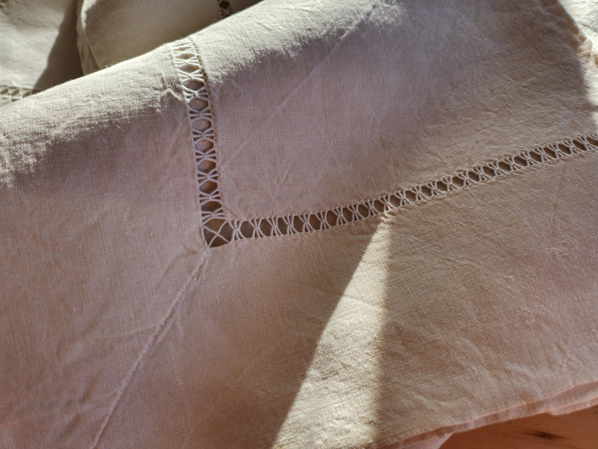 Ancien grand drap  toile lin jour tiré 220 cm sur 265 cm B7